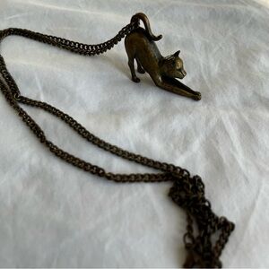Vintage Bronze Cat Pendant Necklace